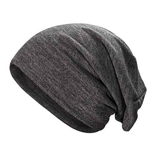 ZLYC Soft Slouchy Beanie Hat for Women Men Fashion Thin Knit Stretch Skull Cap (Plain Dark Gray)