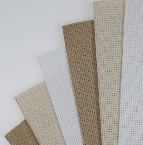 Image of KCS 4 /6 pc of 12 inch x 18 inch 30cmx45cm 16CT Counted Cotton Aida Cloth Cross Stitch Fabric (White+Oatmeal+Khaki, 6 pc)