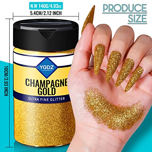 Fine Glitter, Ygdz 140G 4.93Oz Glitter Powder For Tumblers Resin Crafts, Cosmetic Nail Face Body Glitter, Gold #TOP3