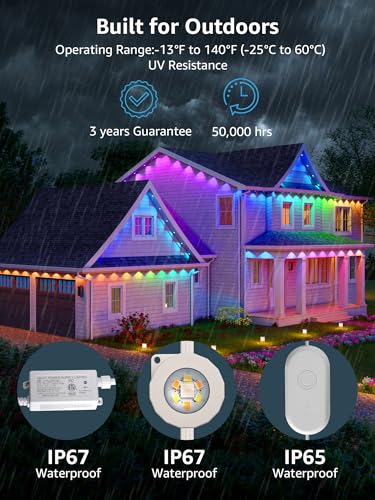 Lepro E1 AI Permanent Outdoor Lights APP Control, 150ft 90 LED Smart RGB+IC+Warm/Cool White House Eave Lights for Halloween Christmas, Alexa Google Enabled 2.4 GHz WiFi/Bluetooth, NO Remote Controller image 6