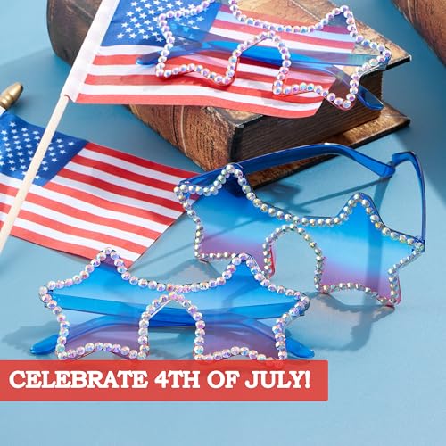 JOYIN 3 Pcs 4th of July Star Shaped Sunglasses, Red White Blue American Sunglasses with Rhinestoned Rim, Patriotic Eyewear for Women, Memorial Fourth of July Independence Day Party Parade Accessory4