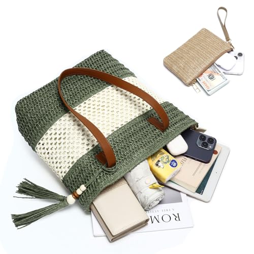Bolso playero de paja tejido para mujer miniatura 4