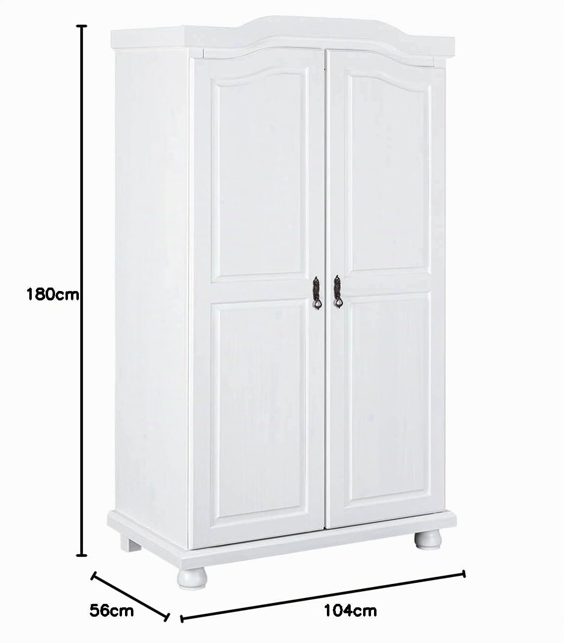 AltoBuy Sydney - Armoire 2 Portes + Penderie Bois Massif Vernis Blanc