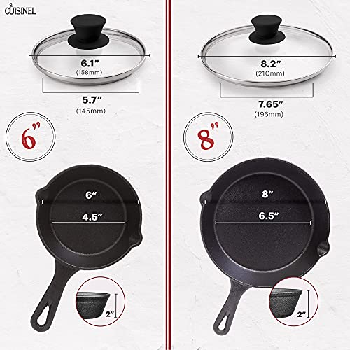Cast Iron Skillet Set - 6"+8"+10+12"-Inch + Glass Lids + Silicone Handle Holder Cover Grips - Pre-Seasoned Frying Pan - Oven Safe Cookware - Indoor/Outdoor Use - Grill, Stovetop, Induction, Fire Safe #TOP3