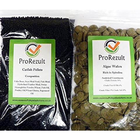PROREZULT 6% Spirulina Algae Wafers 200g PLUS Pleco Cichlid Catfish Pellets 200g. Pack of each Food. FANTASTIC VALUE. Algae Eater and Bottom Feeding Fish Cover