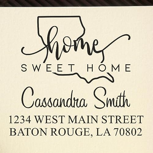 Self-Inking Louisiana Home Sweet Home Square Address Stamp, Use on Envelopes, Available in 11 Ink Colors, Square Stamp, Size 1-5/8"