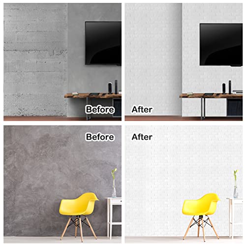 Image of 20 Pieces 3D Wall Panels, White Brick Printable 3D Wallpaper Stick and Peel, Self-Adhesive Waterproof Foam Faux Brick Sconce for Bedroom, Bathroom, Kitchen, Fireplace (2.1 m Coating)