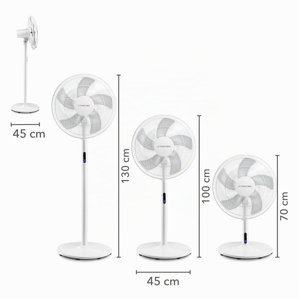 TROTEC Ventilatore a Piantana TVE 24 S - 48W, 8 Velocità, Ø 40 cm, Oscillante 80°, Altezza Regolabile, Telecomando, LED