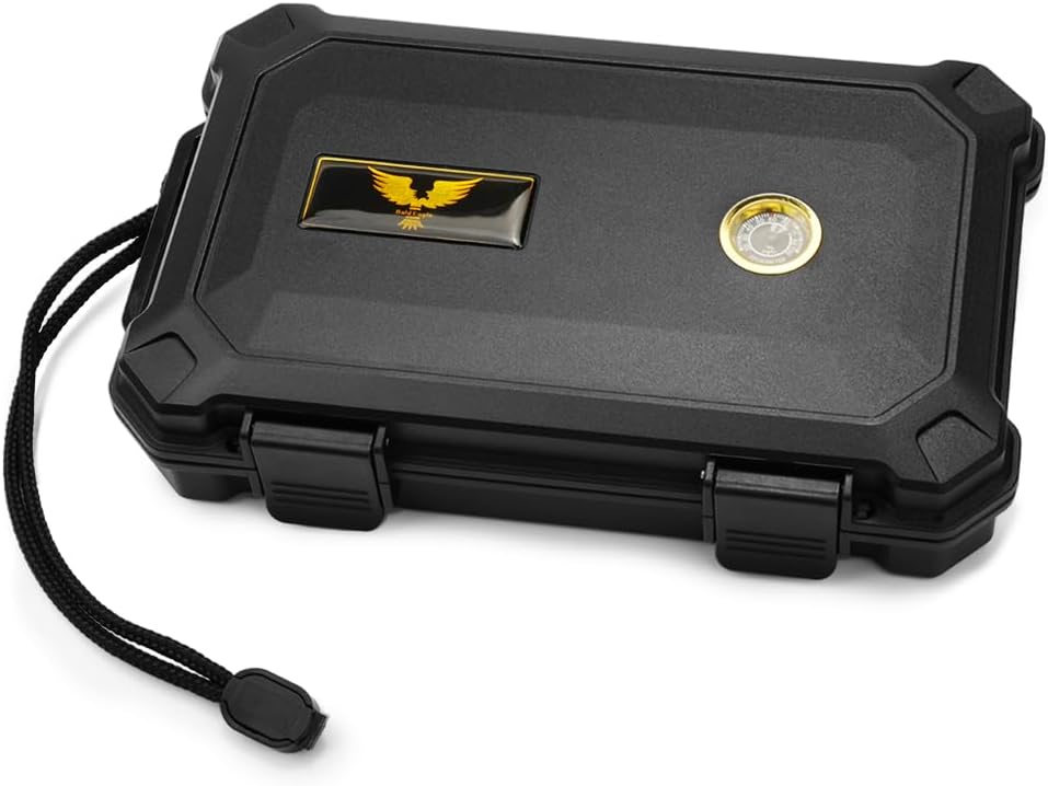 Bald Eagle Cigar Humidor Box, Travel Humidor with Humidifier Hygrometer, Portable Case for 5 Cigars, Waterproof | Crushproof | Airtight
