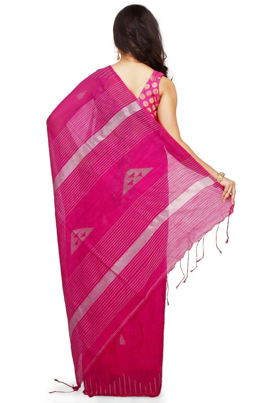 Image of BENGAL HANDLOOM Women's Cotton Linen Slab Sarees with Jaquard Work with Blouse Piece