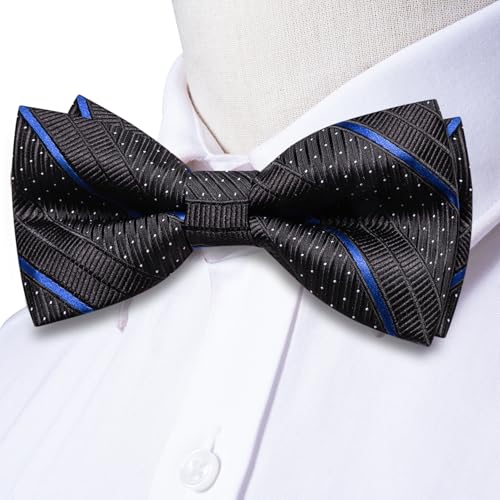 Image of Hi-Tie Bow Ties for Men Pre-Tied Pocket Square with Cufflinks Mens Bowtie Sets for Wedding Formal Party