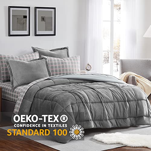 Maireve Comforter Set Queen 7 Piece, Breathable Flannel Bedding Sets Queen (Gray,Queen) #TOP2