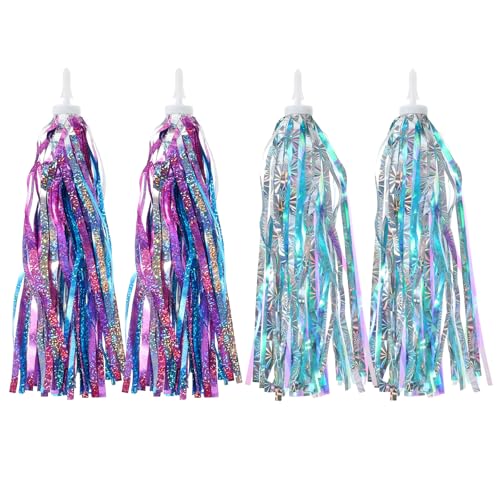 QFGasre Bicycle Handlebar Streamers Colorful Ribbons Tassel Kids Bike Accessories Scooter Bicycle Tricycle Handlebar Streamers Handle Bar Grips Accessories (2Pair)