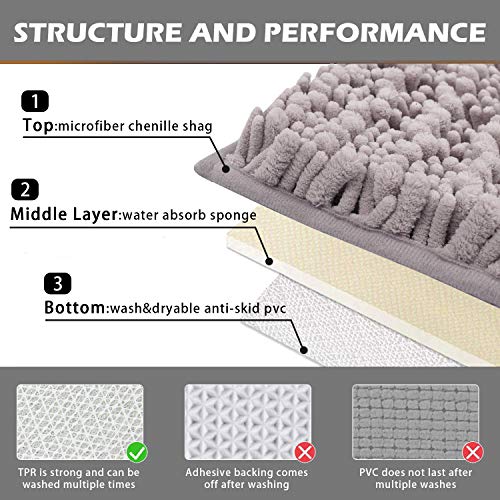 Deartown Non-Slip Shaggy Bathroom Rug,Soft Microfibers Bath Mat With Water Absorbent, Machine Washable (27.5X47 Inches, Silver Grey) #TOP1