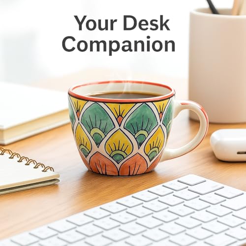 Image of KITTENS Ceramic Mug Set of 2 - 375ml | Hand-Painted Peacock Feather Pattern | Microwave & Dishwasher Safe | Food Grade | Tea, Coffee, Snacks | Ideal Gift for Home, Office & Festive Gifting