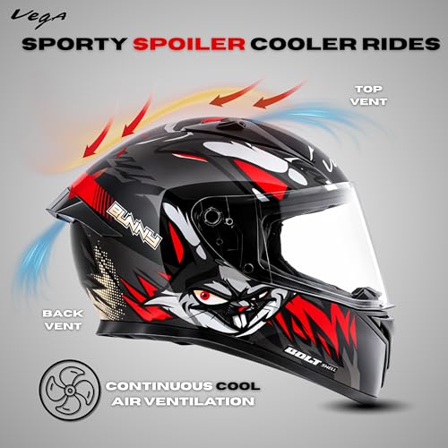 Image of Vega Bolt Bunny Premium Smart Bluetooth Full-Face Helmet - Advanced Safety, Shockproof, Aerodynamic, Comfortable Black RED L