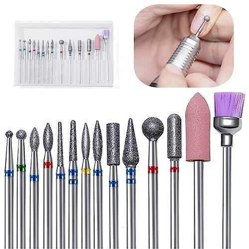 Squligt 14Pcs Nail Drill Bits, 3/32" Cuticle Clean Nail Bit For Electric Nail File Machine, Suitable For Acrylic Manicure Pedicure Cuticle Gel Polishing, Nail Salon Supply #TOP5