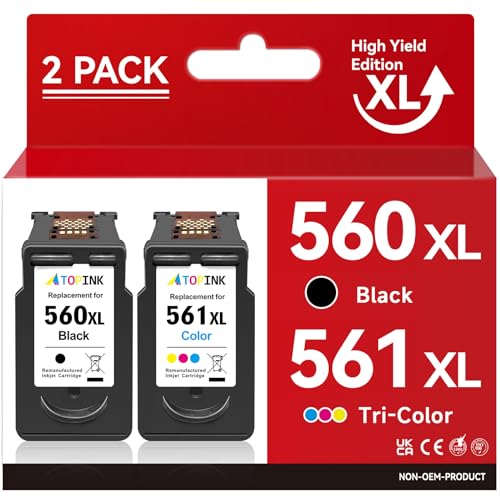 ATOPINK 560 561 XL Ink Cartridges, PG 560XL CL 561XL Remanufactured Printer ink for Canon 560 561 Ink Cartridges, PG560 Black & CL561 Colour for Canon Pixma TS5350 TS7450 TS5351 TS5352 TS5353 TS7451