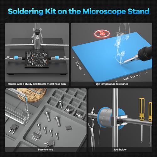 Image of Digital Microscope Plus Extension Base and Soldering Tools Kit for 3 Lens Digital Microscope 13 inch Boom Arm Stand, Soldering Mat Helping Hands for Electronics Repair (LM246MS, LM249MS,LM249ES)