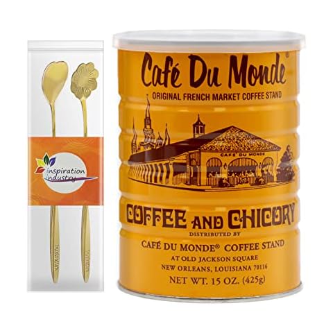 Cafe du Monde Ground Coffee 15 Oz (425 g) With 2 Coffee Spoons (1 CAN) Cover
