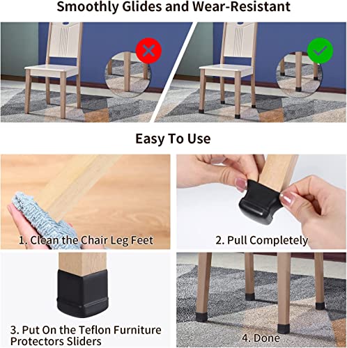 Chair Leg Covers, 16PCS Small Black Silicone Chair Leg Floor Protectors - Image 3