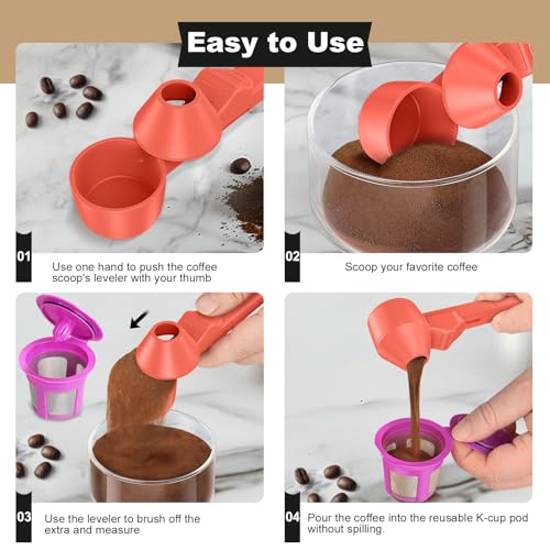 Image of Coffee Scoop & Funnel for Reusable K Cup Refillable Coffee Pods, Coffee Measuring Spoon 2 Tablespoon Capacity, Scoop with Funnel for Ground Coffee, Protein Powder, Tea (Orange, 2 Pack)