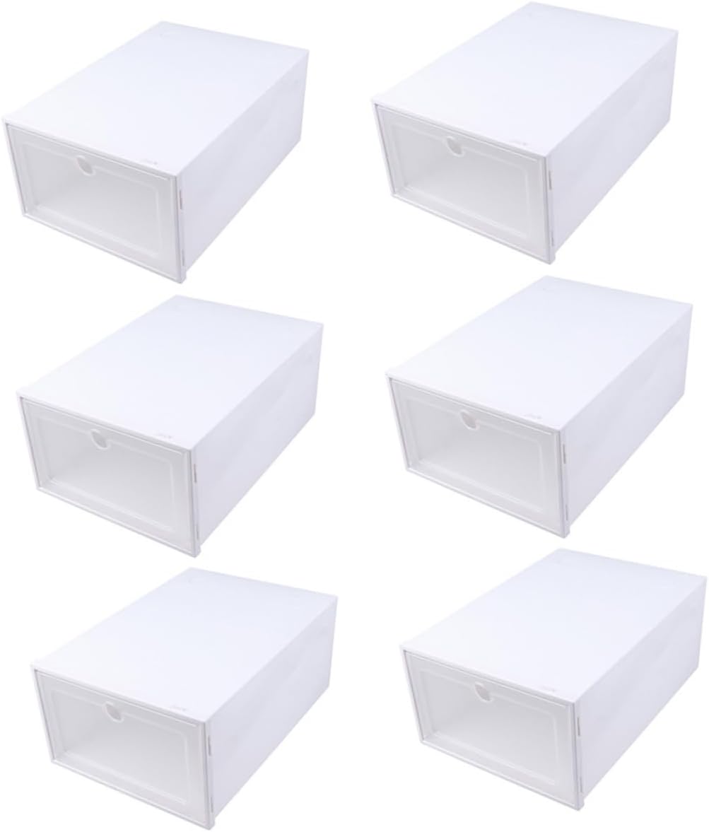 SMASOLO 6pcs Transparent Plastic Shoes Organizer Boxes Stackable Space Saving Shoe Storage Containers with Drawer Design for Men Dustproof