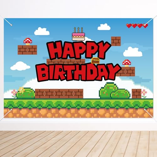 Telón de Fondo para Fiesta de Cumpleaños, 150x100cm Decoración Fiesta con Temática Videojuegos y Dibujos Animados para Niños y Niñas
