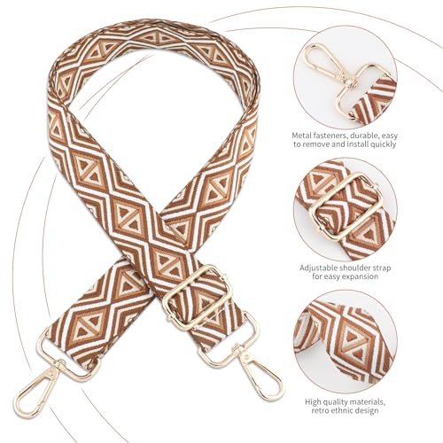 Image of 2 Pack Adjustable Crossbody Purse Straps,1.5 inch Wide Replacement Shoulder Straps for Handbags, Retro Jacquard Embroidered Multi-Pattern Bag Strap for Crossbody & Shoulder Bags