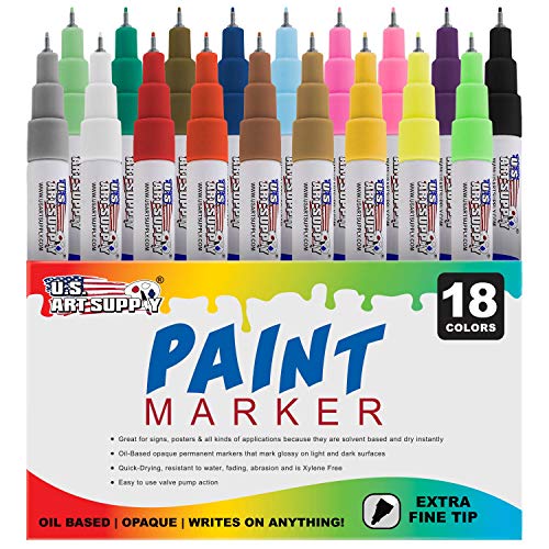 U.S. Art Supply 18 Color Set of Extra Fine Point Tip Oil Based