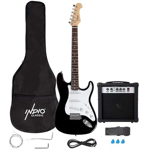 Monoprice Indo Series 6 String Electric Guitar Package, Right, Black (625904)