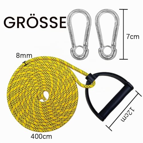 Foto von Schlittenseil Mit Karabiner,Schlittenleine Mit Griff,Schlitten Seil 4m,Schlitten Zugseil,Schlittenseil Mit Griff,Schnur für Schlitten,Schlittenseil,Ideal zum Ziehen von Schlitten