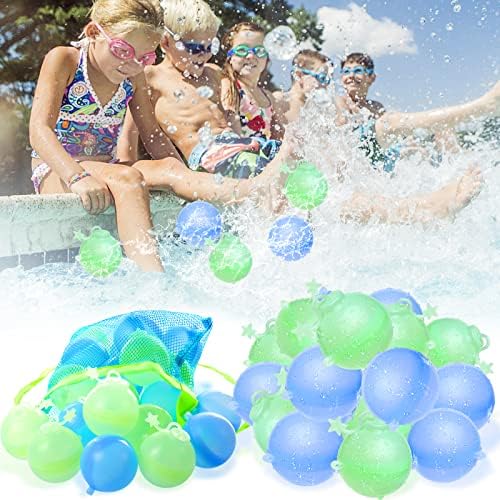 Gemeer Reusable Water Balloons - 16 Pack Balloons Quick Fill Self Sealing,Refillable Water Balloons with 2 Mesh Bag,Soft Silicone Water Balloons for Kids Adults Pool Toys,Outdoor Games