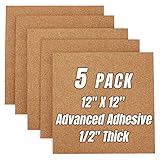CRCHOM 5 Pack Cork Boards 12"x12" - 1/2" Thick Cork Tiles Square Bulletin Boards Cork Sheets with Se