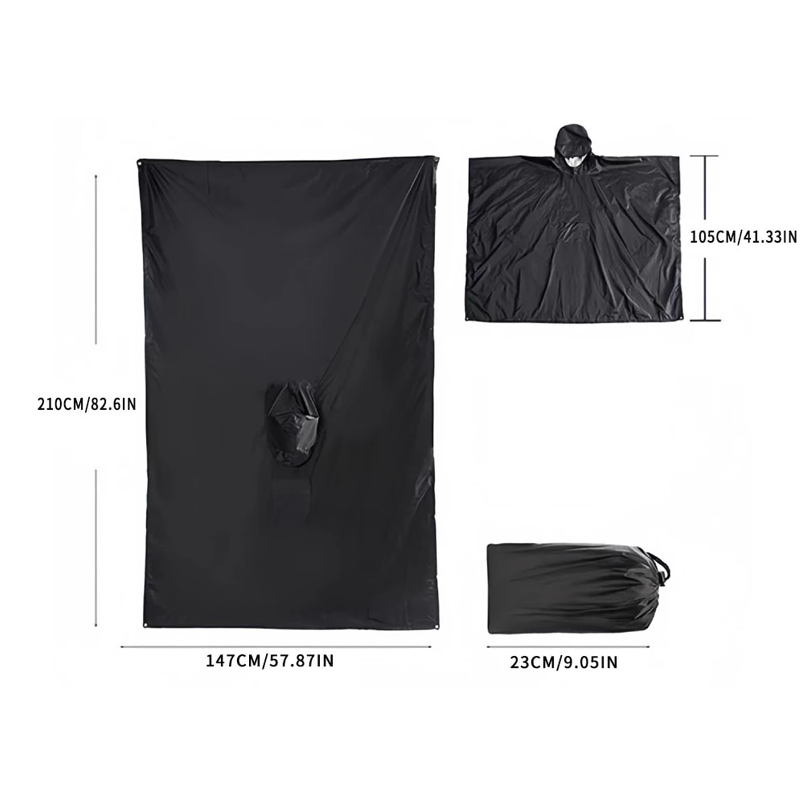 Poncho Pluie Imperméable 1/2 pièces extérieur 3 en 1 à capuche manches portable imperméable poncho camping randonnée voyage vélo housse de pluie tente(2pcs Black)