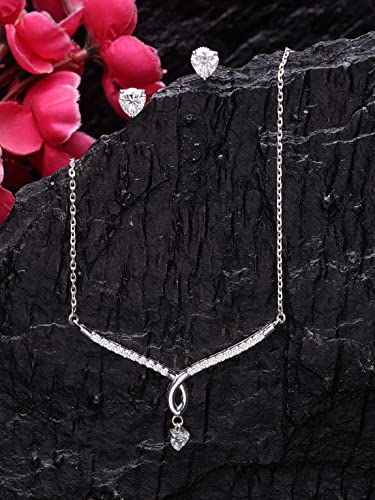 Clara 925 Sterling Silver Mila Pendant Earring Chain Jewellery Set | Platinum Plated, Swiss Zirconia | Gift for Women & Girls - Image 3