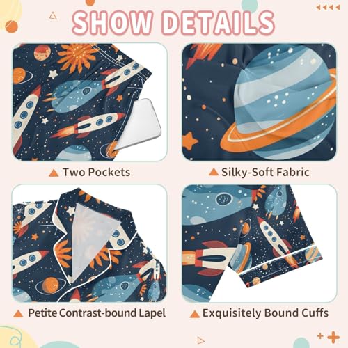 senya Rocket with Planet A Satin Summer Pajama Sets Silk Short Sleeve Button Down Sleepwear3