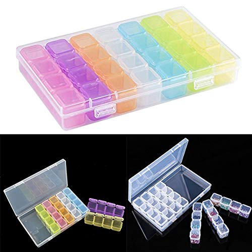 Yuniroom 1 Pack 28-Grids Colorful Diamond Painting Box, Diamond Embroidery Box, Storage Case for Diamond Painting Rhinestone Accessories for DIY Craft, Mosaic kits, Diamond Stones Dividers Box Organiz
