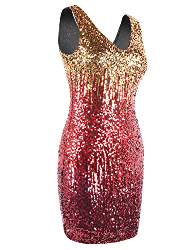 Image of PrettyGuide Women's Sequin Cocktail Dress V Neck Bodycon Glitter Party Dress