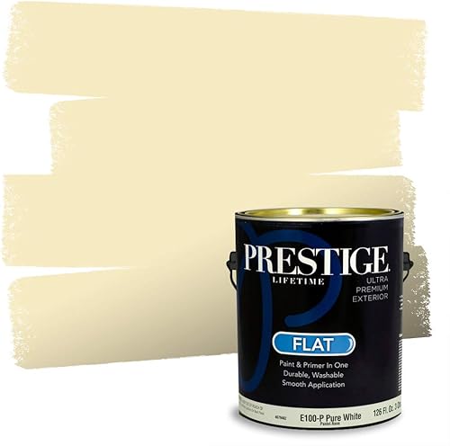 PRESTIGE Pinturas de pintura exterior e imprimación en uno, 1 galón, plano, combinación comparable de Benjamin Moore* Royal Linen*
