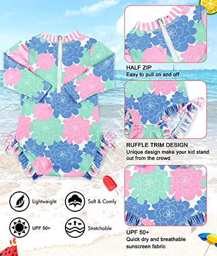 Besserbay Infant Girls Uv Protection Floral Aqua One Piece Long Sleeve Swimsuit 0-6 Months #TOP2