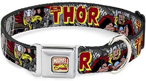 Training & Behavior Aids - Buckle-Down Dog Collar Seatbelt Buckle The Mighty Thor Action Poses Available in Adjustable Sizes for Small Medium Large Dogs (DC-WTH008-S)