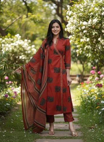 Tenue indienne décontractée marron ensemble kurta 3 pièces en viscose