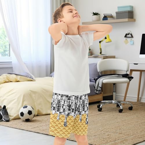 Boys Athletic Shorts with Pockets Ice Cream Drip Running Basketball Shorts for Youth Elastic Waist Size 7-153