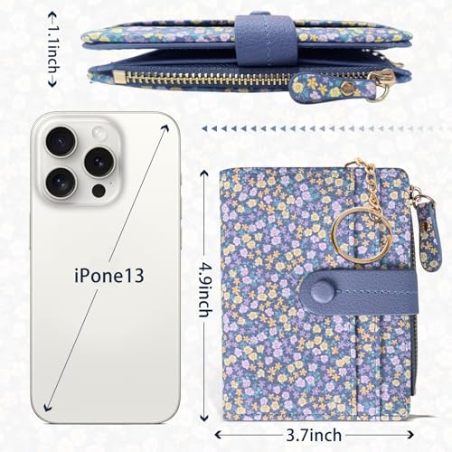 Image of COSHAYSOO Wallets for Women Teen Girls RFID Blocking - Mini Card Holder with Multiple Slots ID Window Zipper Coin Pocket-Slim Bifold Purse PU Leather Keychain Wallet-Garden Floral