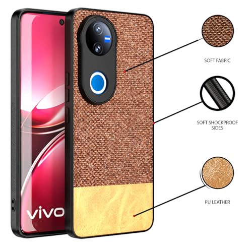 Image of Kapa Soft Fabric & Leather Hybrid Protective Back Cover for Vivo T4R / V50 / V50E 5G | Shockproof Slim Hard Anti Slip Back Case (Brown)