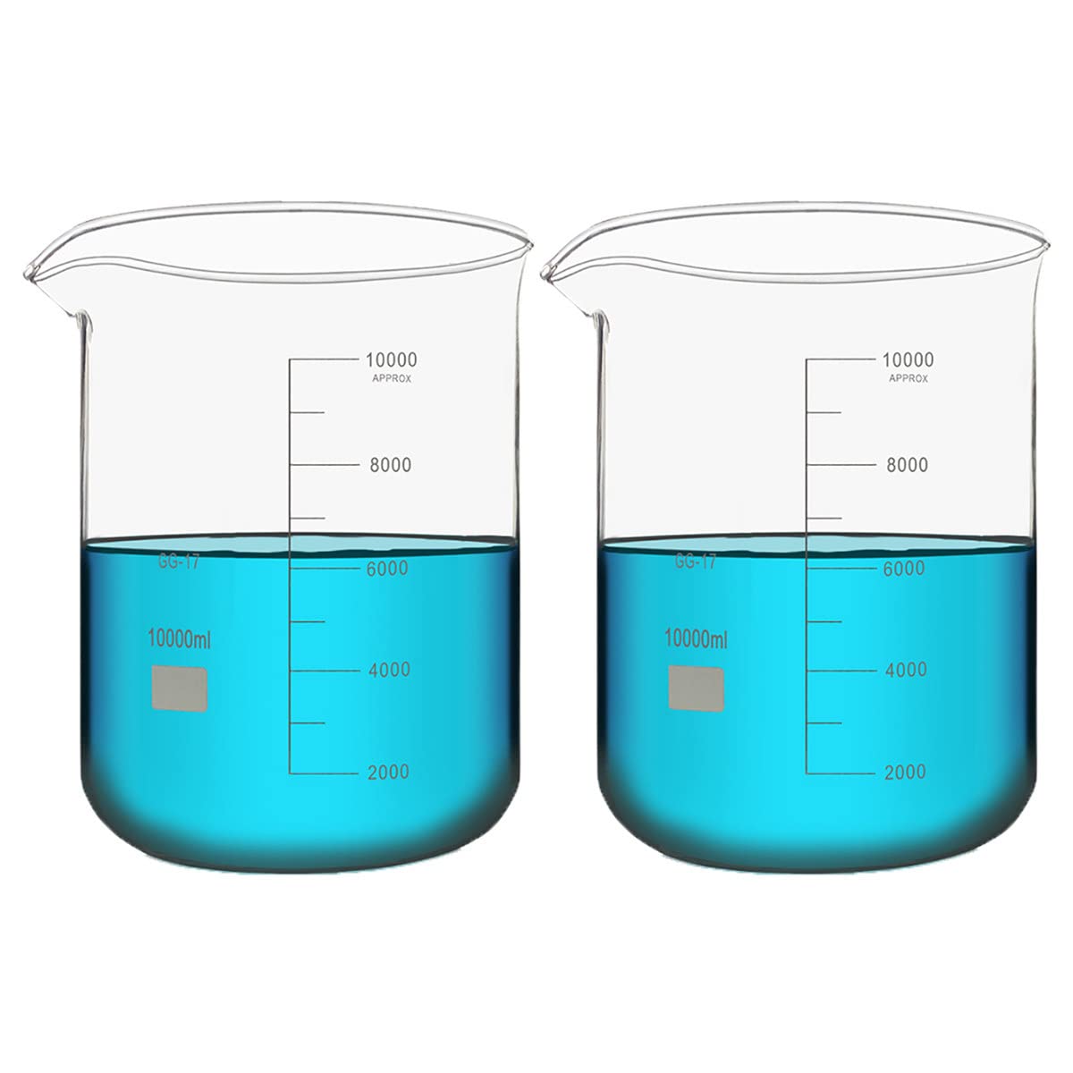 Vasos de precipitados de Vidrio de Forma Baja de 10000 ml, 1/2/4 Vasos de Laboratorio de borosilicato Espesado, Vasos medidores de Vidrio con graduación y Pico, para Laboratorio, Escuela y hogar, 4