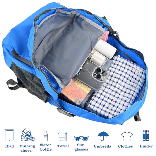 35L Leicht Faltbarer Rucksack, Packbare Backpacks, Wanderrucksack Ultraleicht, Wasserfest Outdoor Sportlich Backpack Travel Daypack für Herren Damen (Orange)