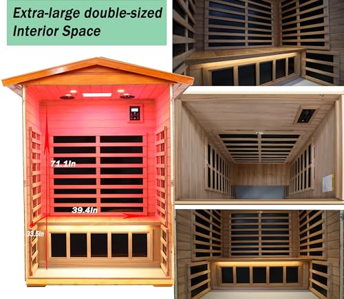 Image of Ultra-Low EMF Full Spectrum Outdoor Sauna 2-Person, Mahogany Far Infrared Saunas for Home, Near&Mid-IR Light, EMF 0.1-1.5mG, Bluetooth & Chromotherapy