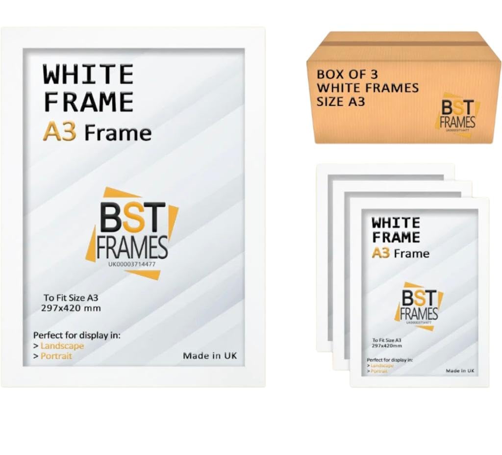 Pack Of 3 Modern Picture Photo Poster Frames (White, A3 (420 x 297mm)